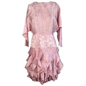 Vintage 80s baby pink jacquard ruffle jacquard ruffle dress romantic dress S
